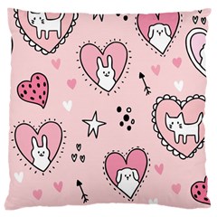 Cartoon Cute Valentines Day Doodle Heart Love Flower Seamless Pattern Vector Large Cushion Case (one Side) by Simbadda