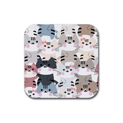 Cute Cat Couple Seamless Pattern Cartoon Rubber Coaster (square) by Simbadda