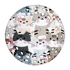 Cute Cat Couple Seamless Pattern Cartoon Ornament (round Filigree) by Simbadda
