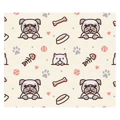 Pug-dog-cat-with-bone-fish-bones-paw-prints-ball-seamless-pattern-vector-background Premium Plush Fleece Blanket (small) by Simbadda