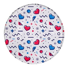 Hearts-seamless-pattern-memphis-style Round Glass Fridge Magnet (4 Pack)