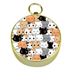 Cute-cat-kitten-cartoon-doodle-seamless-pattern Gold Compasses by Simbadda