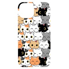 Cute-cat-kitten-cartoon-doodle-seamless-pattern Iphone 14 Black Uv Print Case by Simbadda