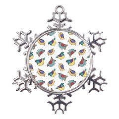 Seamless-pattern-with-hand-drawn-bird-black Metal Large Snowflake Ornament by Simbadda