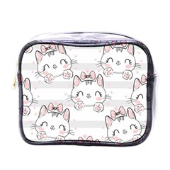 Cat-with-bow-pattern Mini Toiletries Bag (one Side) by Simbadda