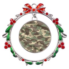 Camouflage Design Metal X mas Wreath Ribbon Ornament by Excel