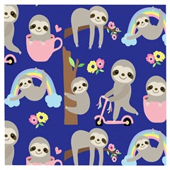 Hand-drawn-cute-sloth-pattern-background Wooden Puzzle Square by Simbadda