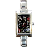 Floral-folk-fashion-ornamental-embroidery-pattern Rectangle Italian Charm Watch