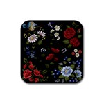 Floral-folk-fashion-ornamental-embroidery-pattern Rubber Coaster (Square)