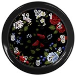 Floral-folk-fashion-ornamental-embroidery-pattern Wall Clock (Black)