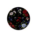 Floral-folk-fashion-ornamental-embroidery-pattern Rubber Round Coaster (4 pack)