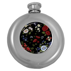 Floral-folk-fashion-ornamental-embroidery-pattern Round Hip Flask (5 Oz)