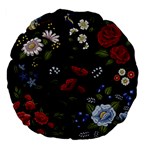 Floral-folk-fashion-ornamental-embroidery-pattern Large 18  Premium Flano Round Cushions