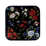 Floral-folk-fashion-ornamental-embroidery-pattern Square Metal Box (Black)