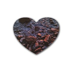 Twilight Treasures: Rocky Beachscape  Rubber Heart Coaster (4 Pack) by dflcprintsclothing