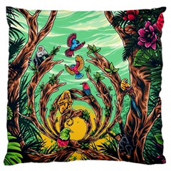 Monkey Tiger Bird Parrot Forest Jungle Style Large Premium Plush Fleece Cushion Case (two Sides) by Grandong