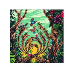 Monkey Tiger Bird Parrot Forest Jungle Style Square Satin Scarf (30  X 30 ) by Grandong