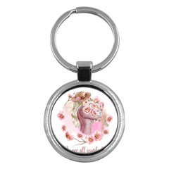 Women With Flowers Key Chain (round) by fashiontrends