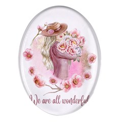 Women With Flower Oval Glass Fridge Magnet (4 Pack)