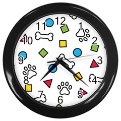 Dog Paw Seamless Pattern Footprint Bone Wall Clock (black)