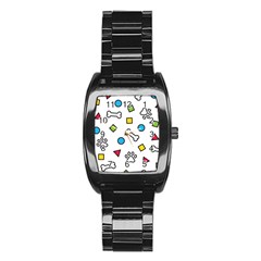 Dog Paw Seamless Pattern Footprint Bone Stainless Steel Barrel Watch by Bangk1t