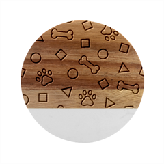 Dog Paw Seamless Pattern Footprint Bone Marble Wood Coaster (round) by Bangk1t