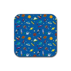 Space Rocket Solar System Pattern Rubber Coaster (square) by Bangk1t