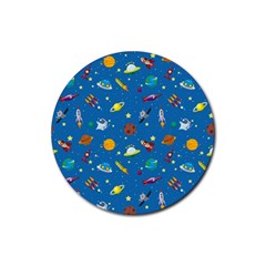 Space Rocket Solar System Pattern Rubber Coaster (round) by Bangk1t