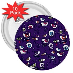 Eye Artwork Decor Eyes Pattern Purple Form Backgrounds Illustration 3  Buttons (10 Pack)  by Bangk1t