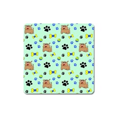 Dog Pattern Seamless Blue Background Scrapbooking Square Magnet by pakminggu