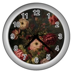 Flower Nature Background Bloom Wall Clock (silver)