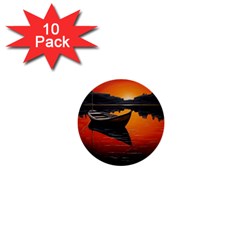 Boat Sunset Lake Water Nature 1  Mini Buttons (10 Pack) 