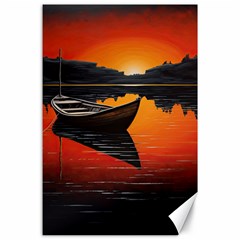 Boat Sunset Lake Water Nature Canvas 24  X 36  by Ravend
