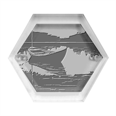 Boat Sunset Lake Water Nature Hexagon Wood Jewelry Box by Ravend