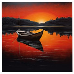 Boat Sunset Lake Water Nature Wooden Puzzle Square