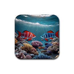 Fish Sea Ocean Rubber Coaster (square)