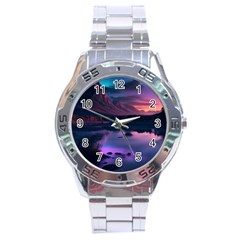 Lake Mountain Night Sea Flower Nature Stainless Steel Analogue Watch by Ravend