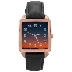Sky Gradient Rose Gold Leather Watch  by artworkshop