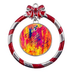 Various Colors Metal Red Ribbon Round Ornament by artworkshop