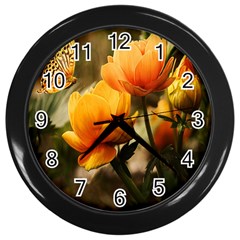Yellow Butterfly Flower Wall Clock (black) by artworkshop