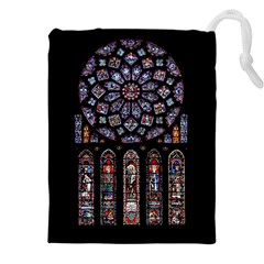 Chartres Cathedral Notre Dame De Paris Stained Glass Drawstring Pouch (4xl) by Grandong