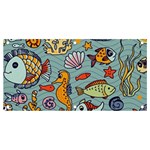 Cartoon Underwater Seamless Pattern With Crab Fish Seahorse Coral Marine Elements Banner and Sign 4  x 2  Front
