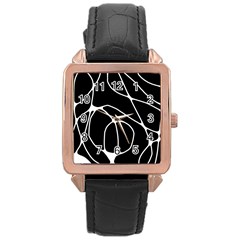 Mazipoodles Neuro Art - Black White Rose Gold Leather Watch  by Mazipoodles