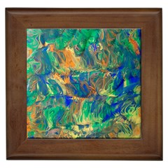 Blue On Green Flow Framed Tile by kaleidomarblingart