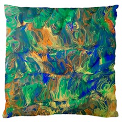 Blue On Green Flow Large Cushion Case (two Sides) by kaleidomarblingart
