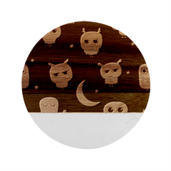 Cute-owl-doodles-with-moon-star-seamless-pattern Marble Wood Coaster (round) by pakminggu