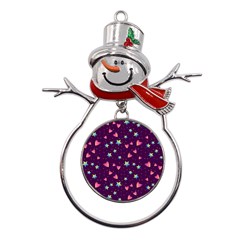 Colorful-stars-hearts-seamless-vector-pattern Metal Snowman Ornament