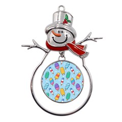 Cute-kawaii-ice-cream-seamless-pattern Metal Snowman Ornament