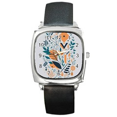 Pattern Flowers Design Nature Square Metal Watch by uniart180623