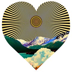 Surreal Art Psychadelic Mountain Wooden Puzzle Heart by uniart180623